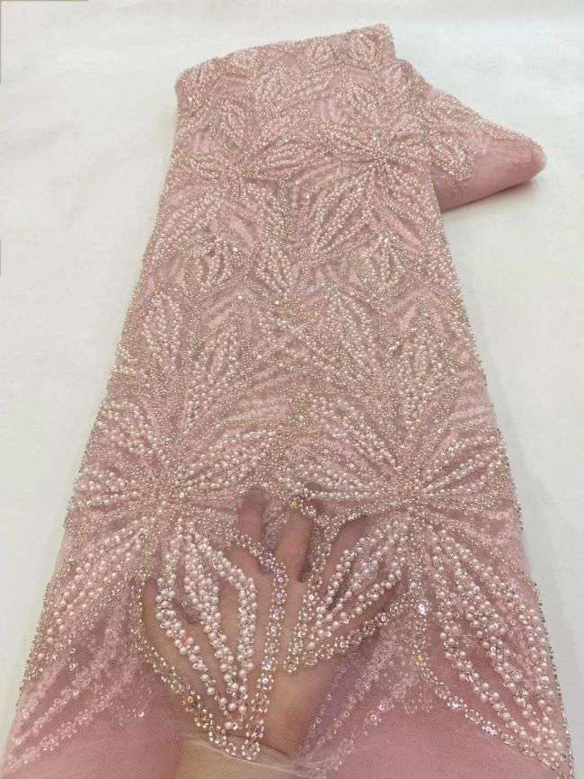 5 Yards Beaded Lace Fabric JJ088