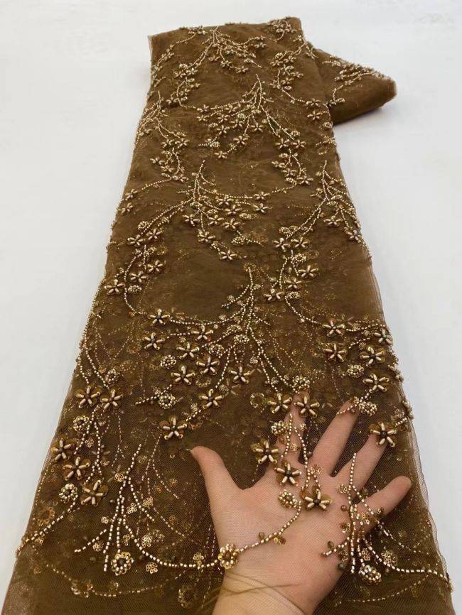 5 Yards Beaded Lace Fabric JJ080