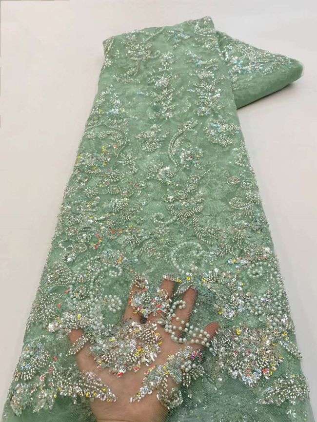 5 Yards Beaded Lace Fabric JJ086