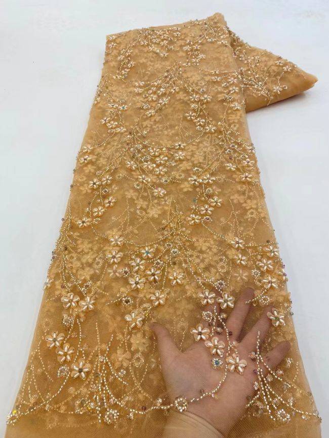 5 Yards Beaded Lace Fabric JJ080