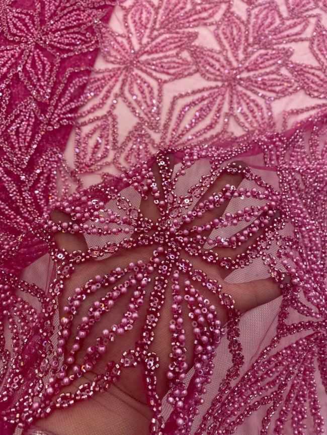 5 Yards Beaded Lace Fabric JJ088