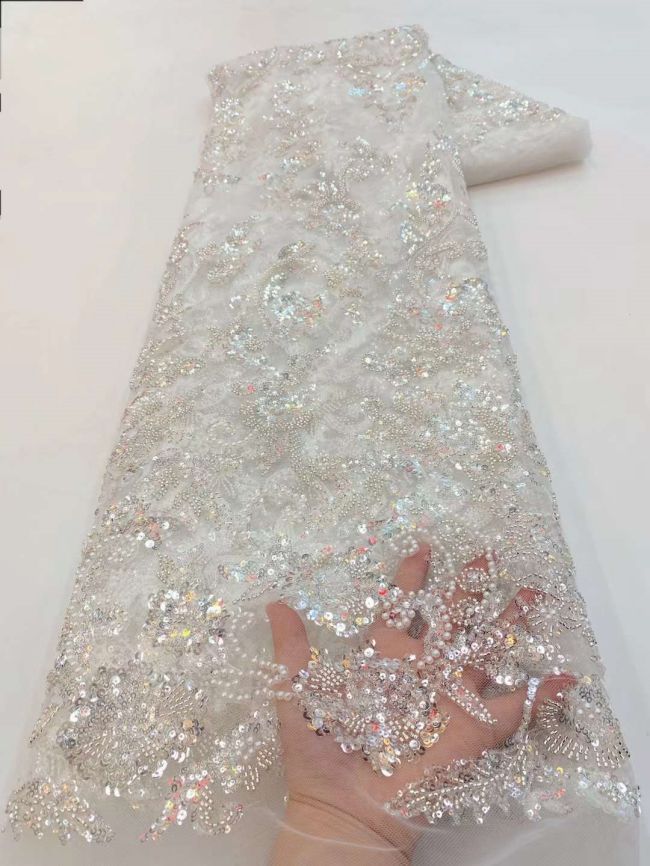 5 Yards Beaded Lace Fabric JJ086