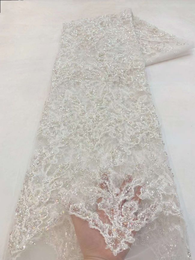 5 Yards Beaded Lace Fabric JJ089