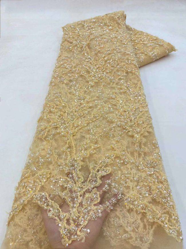 5 Yards Beaded Lace Fabric JJ089