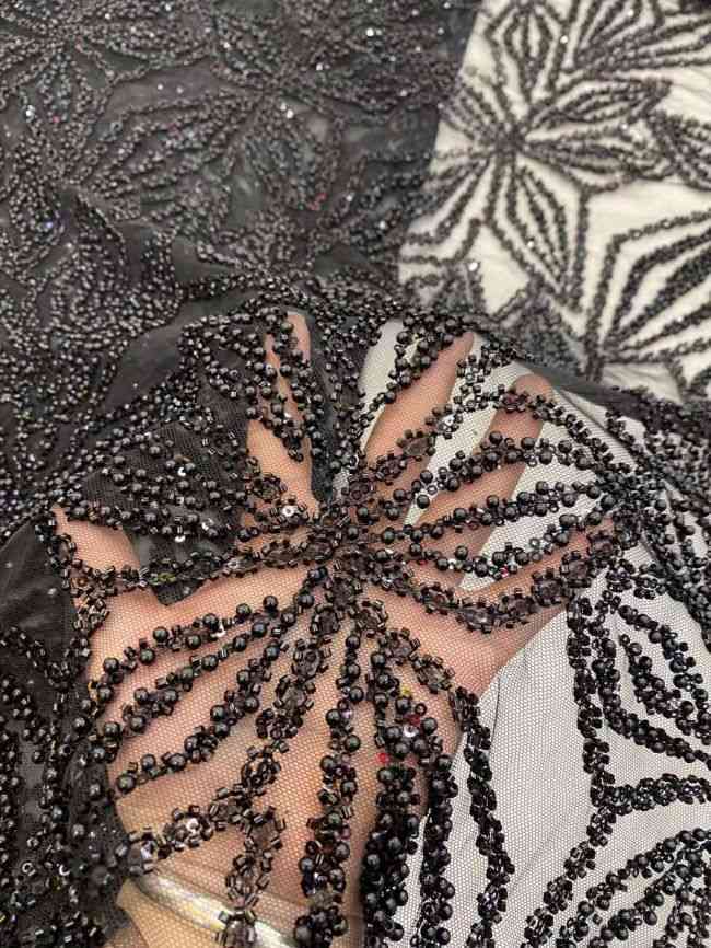 5 Yards Beaded Lace Fabric JJ088