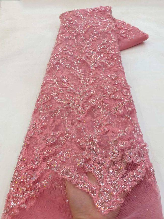 5 Yards Beaded Lace Fabric JJ089