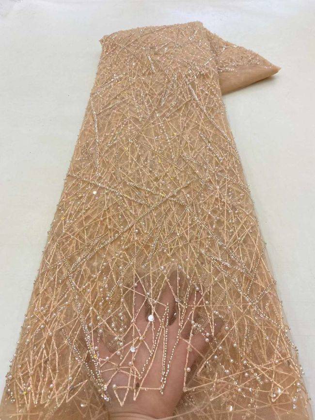 5 Yards Beaded Lace Fabric JJ084