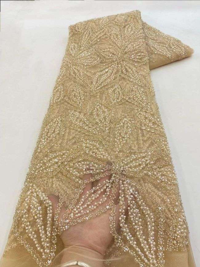 5 Yards Beaded Lace Fabric JJ088