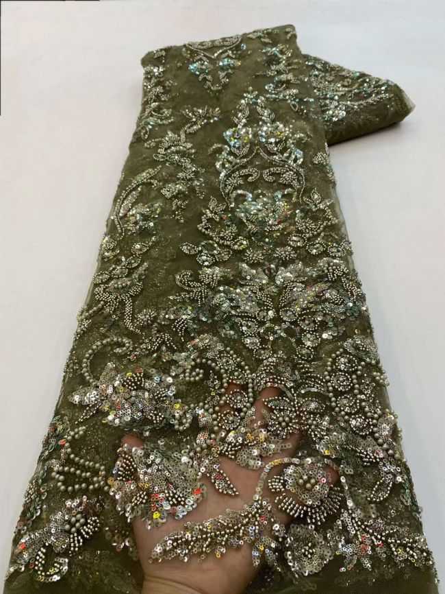 5 Yards Beaded Lace Fabric JJ086