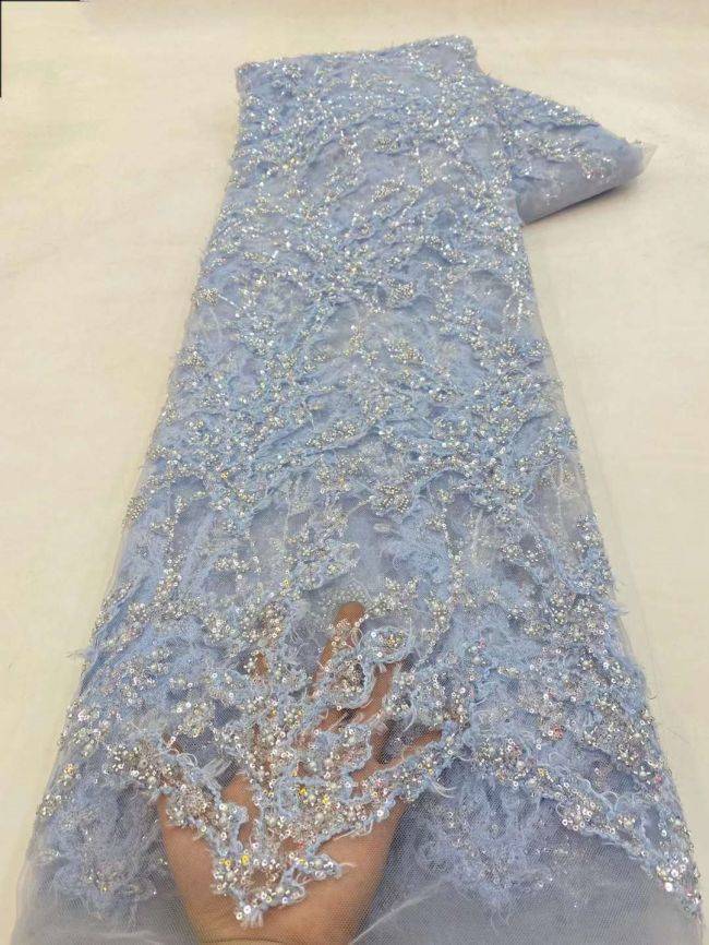 5 Yards Beaded Lace Fabric JJ089