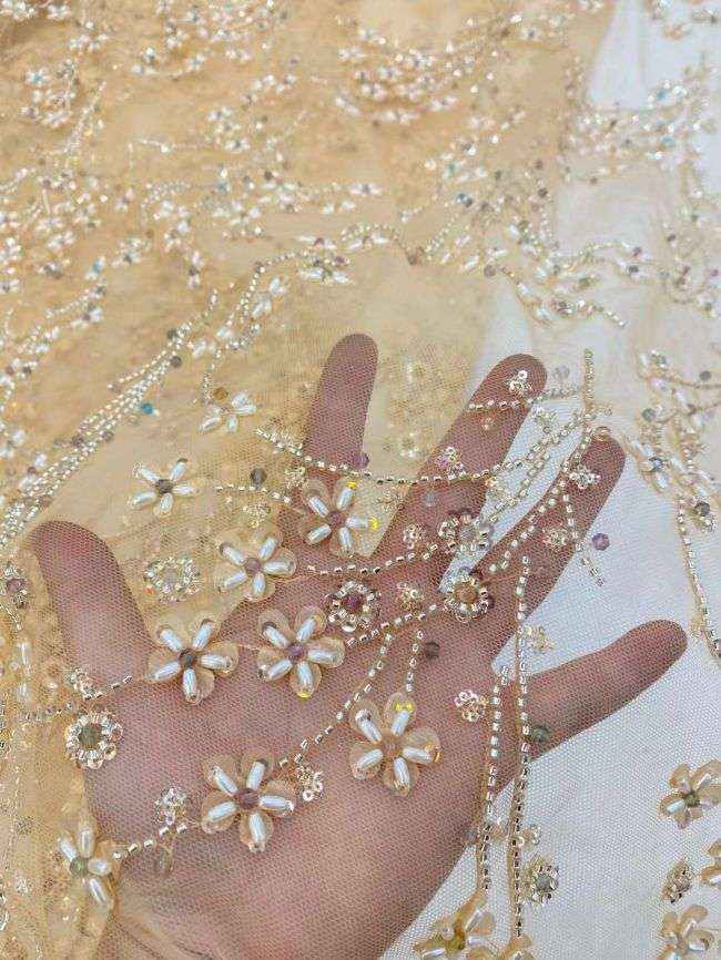 5 Yards Beaded Lace Fabric JJ080