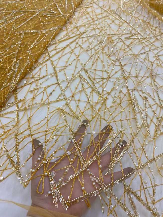 5 Yards Beaded Lace Fabric JJ084