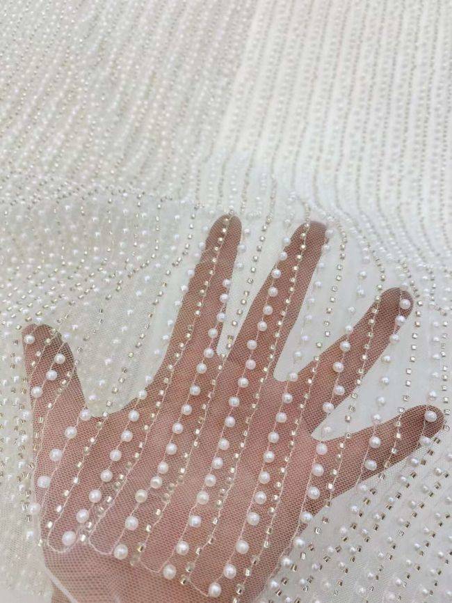 5 Yards Beaded Lace Fabric JJ090