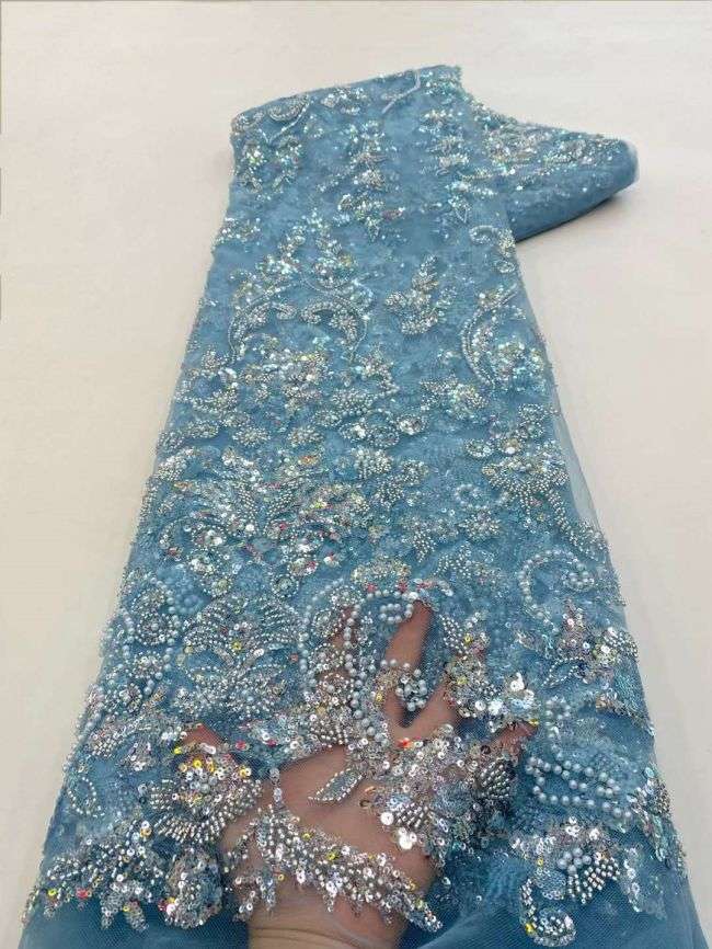 5 Yards Beaded Lace Fabric JJ086
