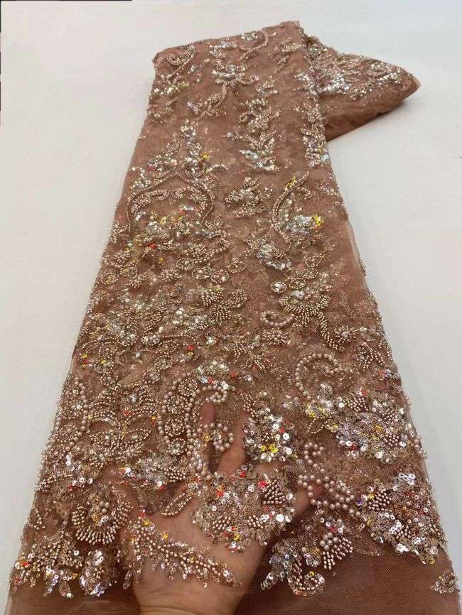 5 Yards Beaded Lace Fabric JJ086