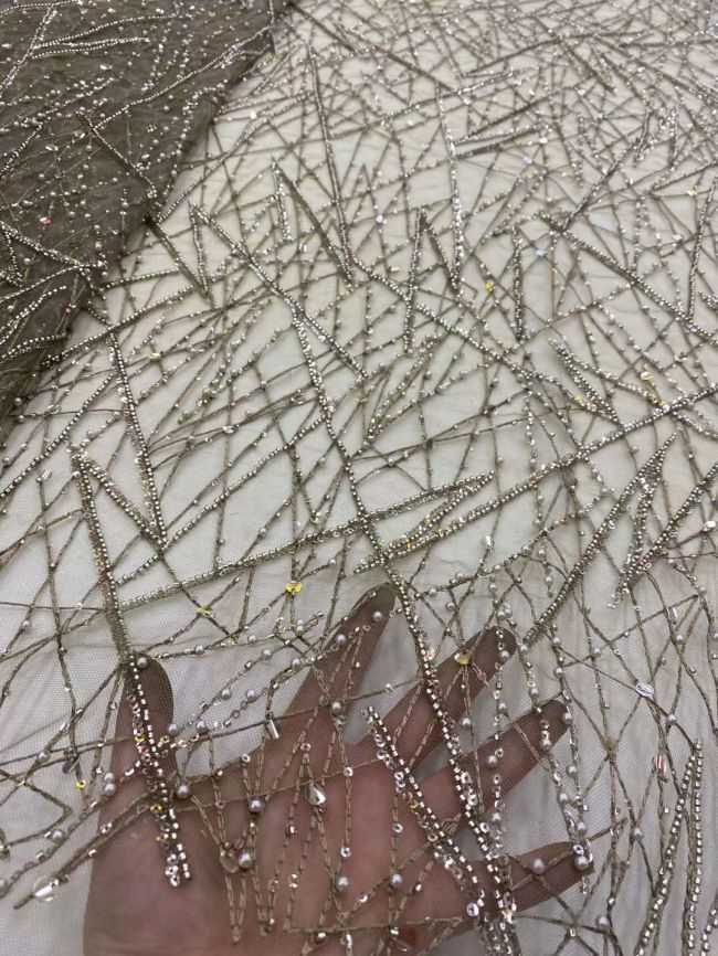 5 Yards Beaded Lace Fabric JJ084