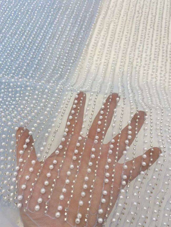 5 Yards Beaded Lace Fabric JJ090