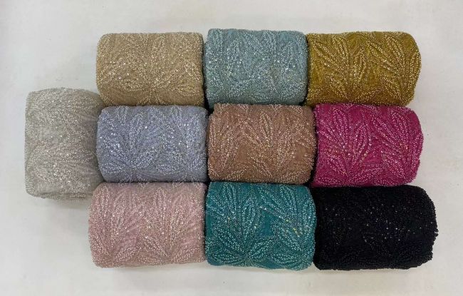 5 Yards Beaded Lace Fabric JJ088