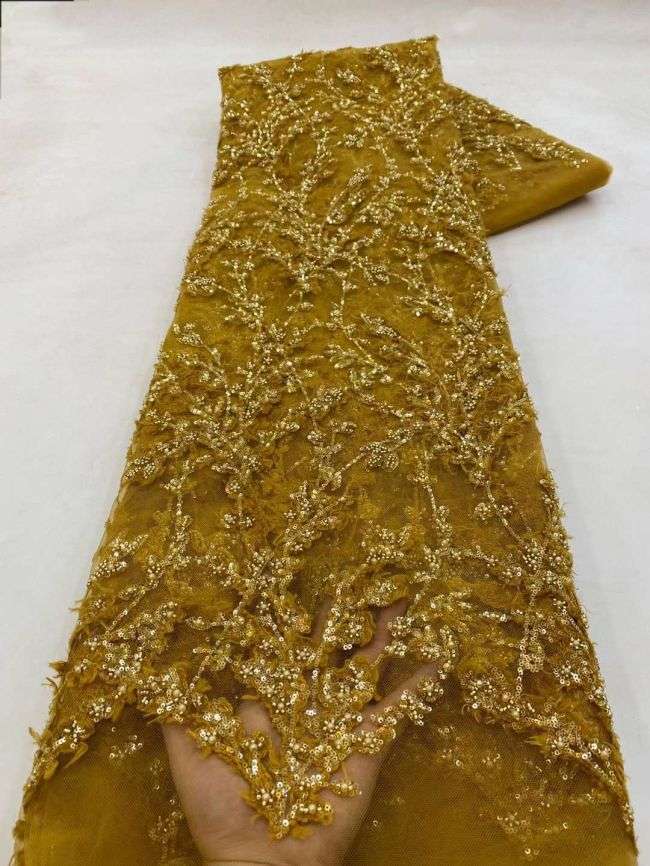 5 Yards Beaded Lace Fabric JJ089