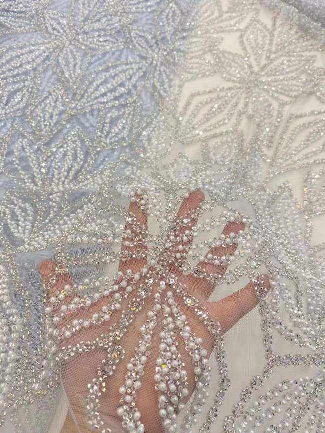 5 Yards Beaded Lace Fabric JJ088