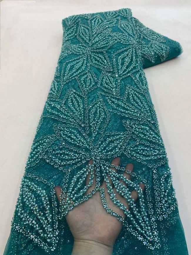 5 Yards Beaded Lace Fabric JJ088