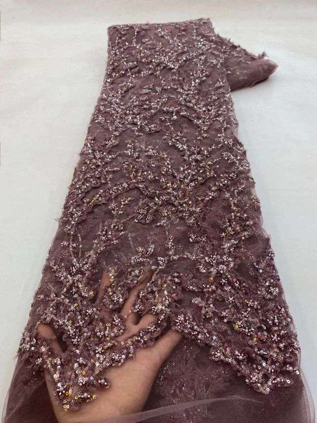 5 Yards Beaded Lace Fabric JJ089