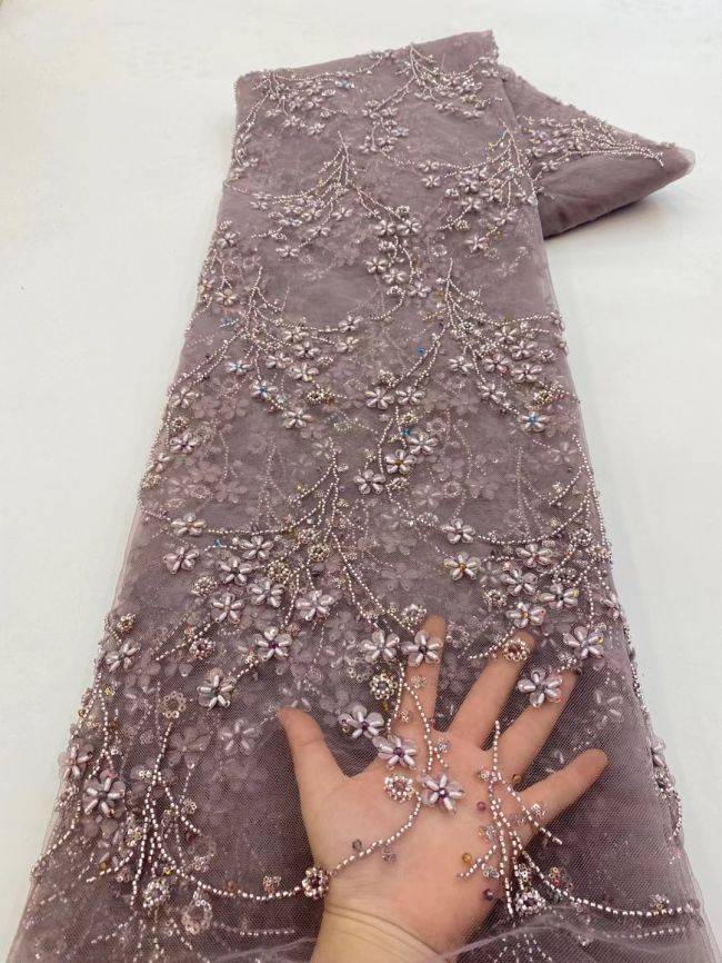 5 Yards Beaded Lace Fabric JJ080