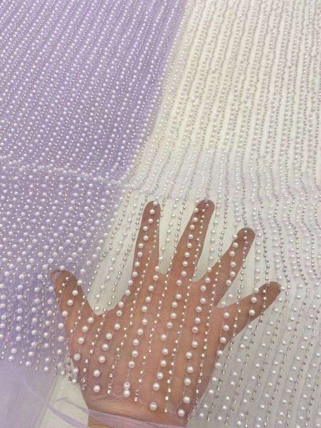 5 Yards Beaded Lace Fabric JJ090