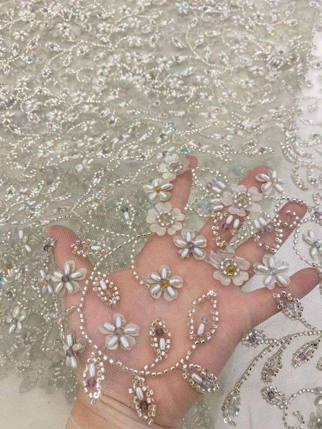 5 Yards Beaded Lace Fabric JJ107