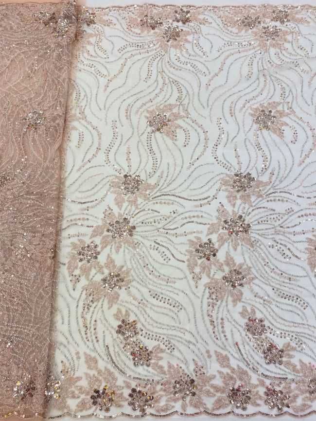 5 Yards Beaded Lace Fabric JJ118