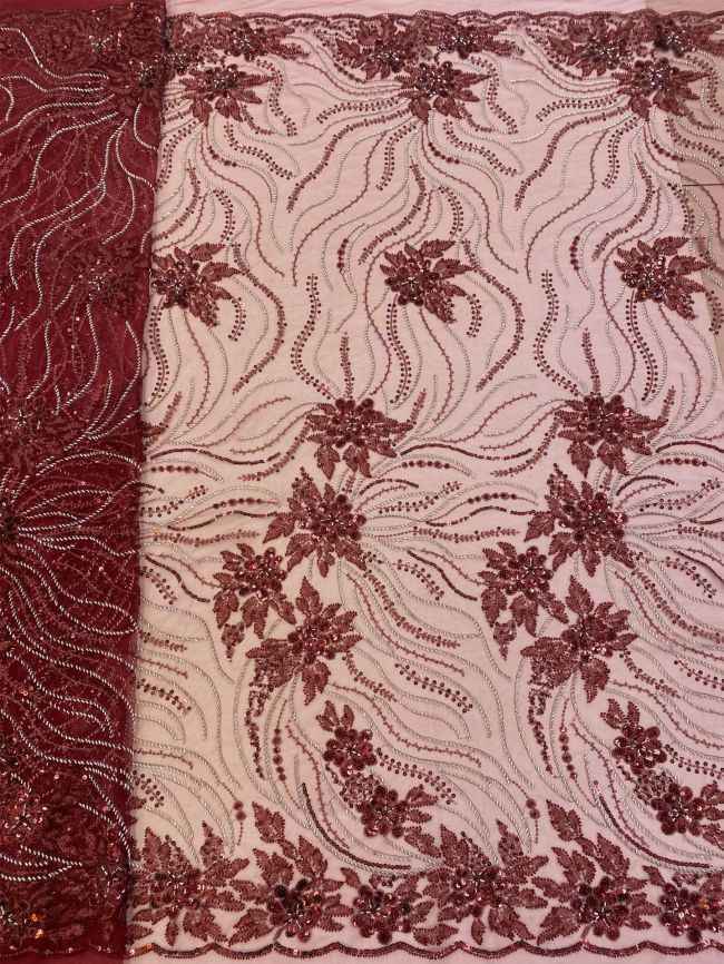 5 Yards Beaded Lace Fabric JJ118