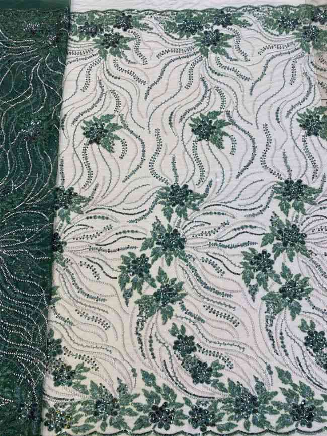 5 Yards Beaded Lace Fabric JJ118