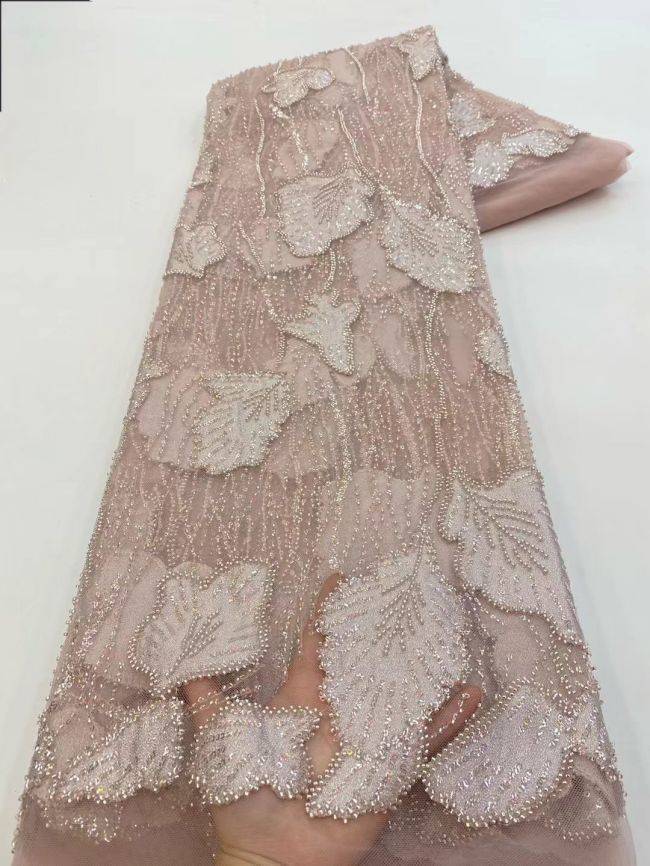 5 Yards Beaded Lace Fabric JJ104
