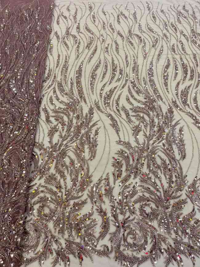 5 Yards Beaded Lace Fabric JJ114
