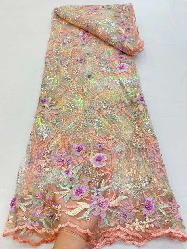 5 Yards Beaded Lace Fabric JJ098