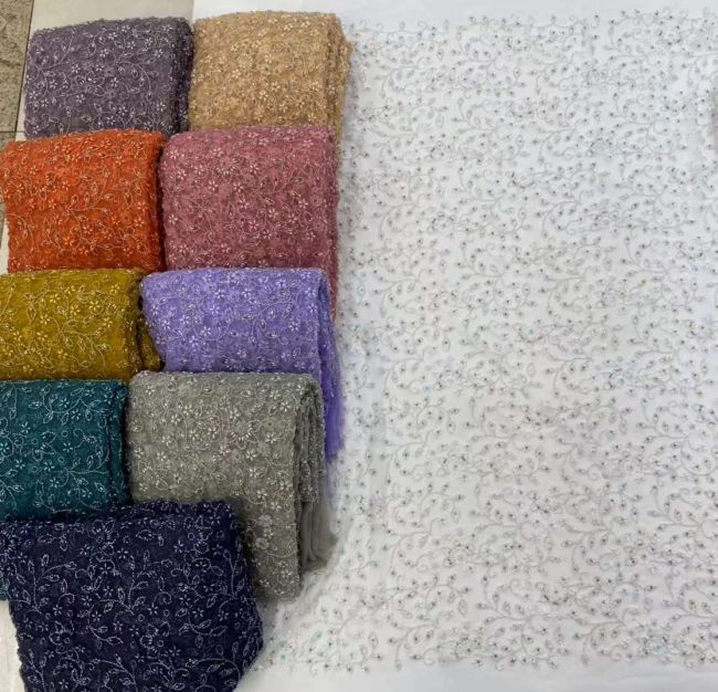 5 Yards Beaded Lace Fabric JJ107