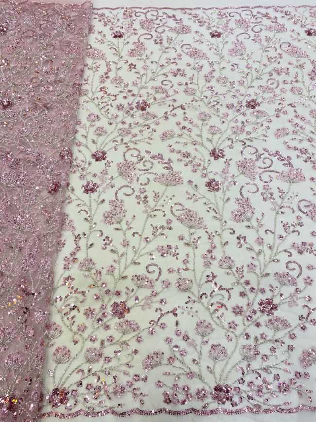 5 Yards Beaded Lace Fabric JJ117
