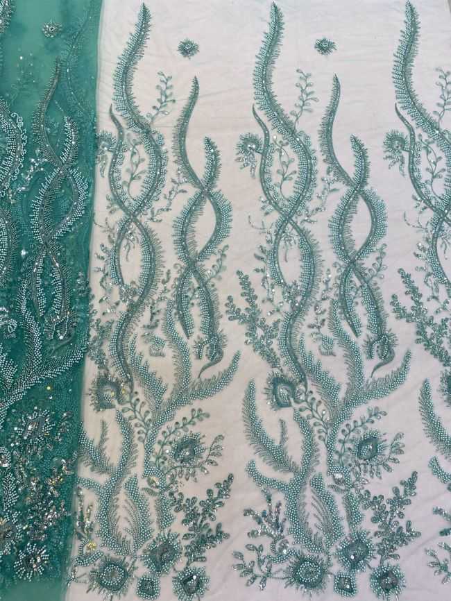5 Yards Beaded Lace Fabric JJ112