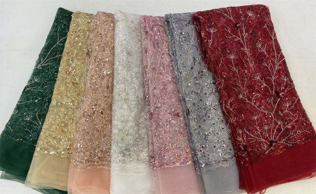 5 Yards Beaded Lace Fabric JJ117