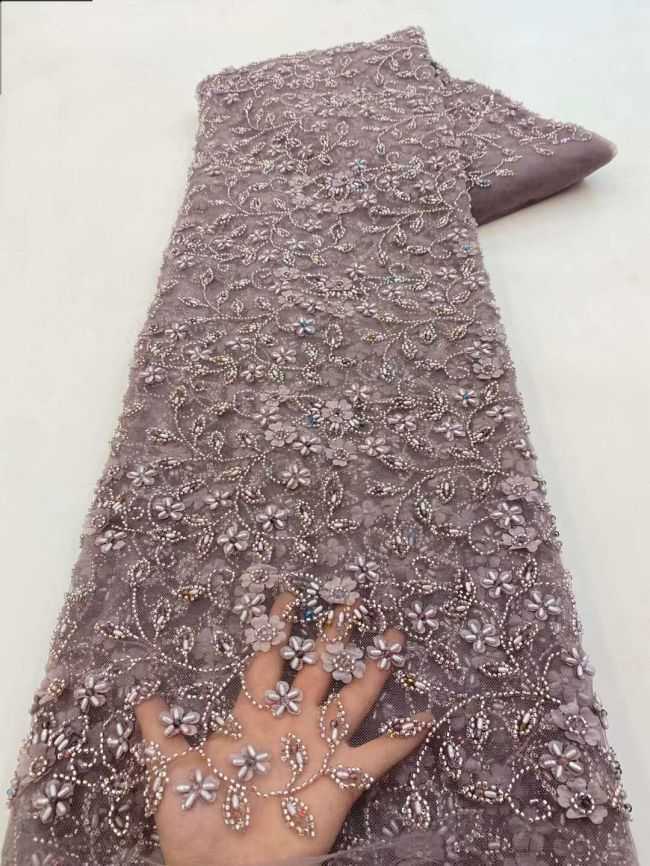 5 Yards Beaded Lace Fabric JJ107