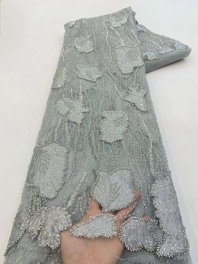 5 Yards Beaded Lace Fabric JJ104