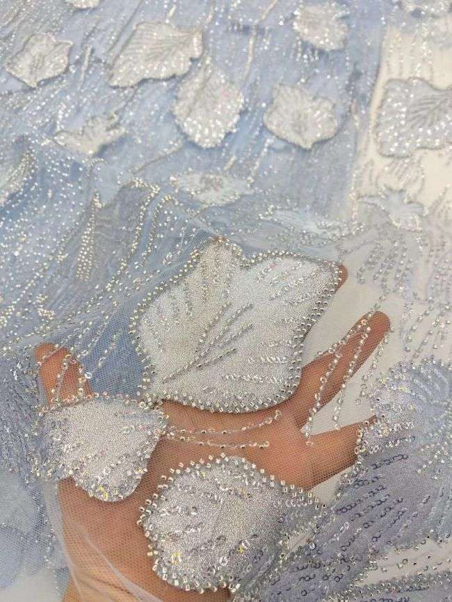 5 Yards Beaded Lace Fabric JJ104