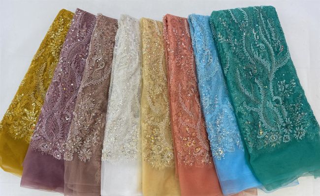 5 Yards Beaded Lace Fabric JJ112