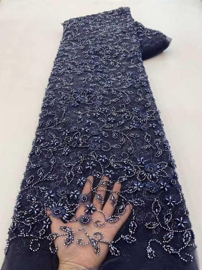 5 Yards Beaded Lace Fabric JJ107