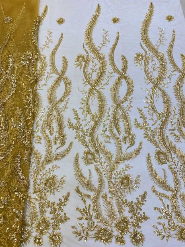 5 Yards Beaded Lace Fabric JJ112