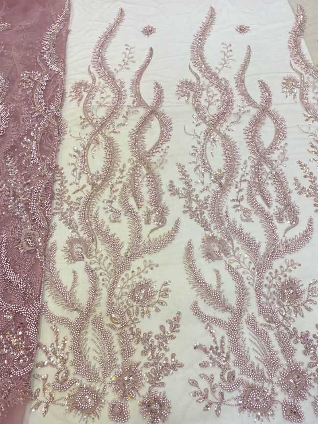 5 Yards Beaded Lace Fabric JJ112
