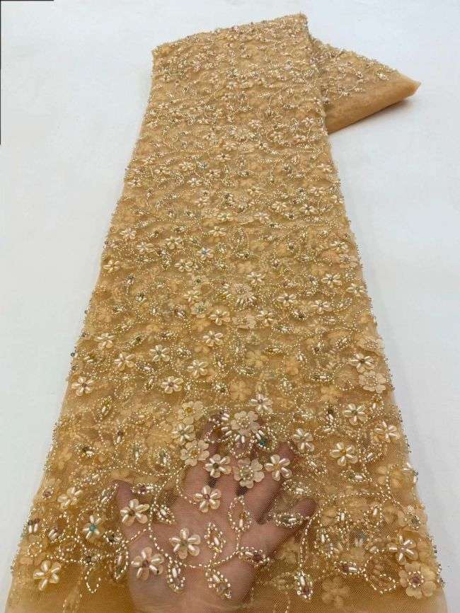 5 Yards Beaded Lace Fabric JJ107