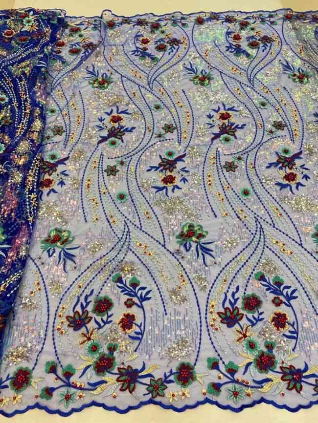 5 Yards Beaded Lace Fabric JJ098