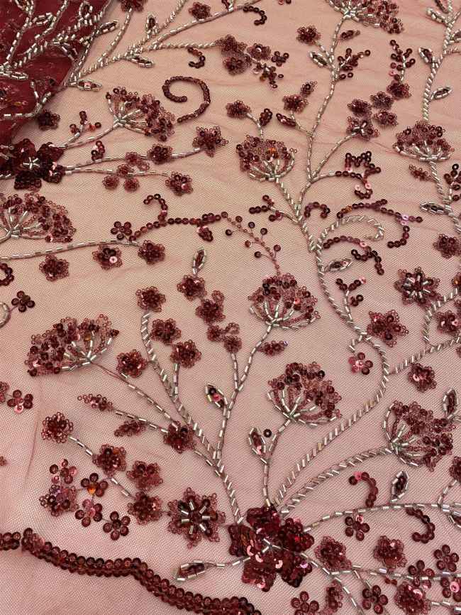 5 Yards Beaded Lace Fabric JJ117