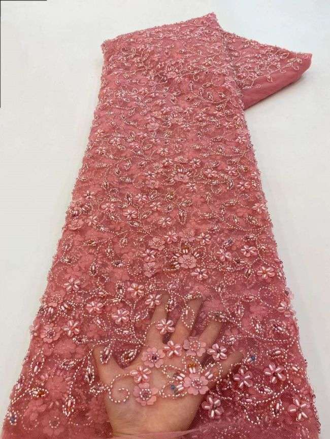 5 Yards Beaded Lace Fabric JJ107